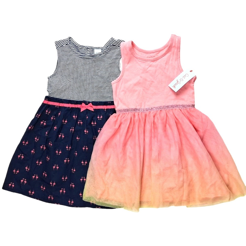Toddler Girl 3T Dress Lot Cat & Jack‎ Tule Pink Just One You Flamingo Sleeveless